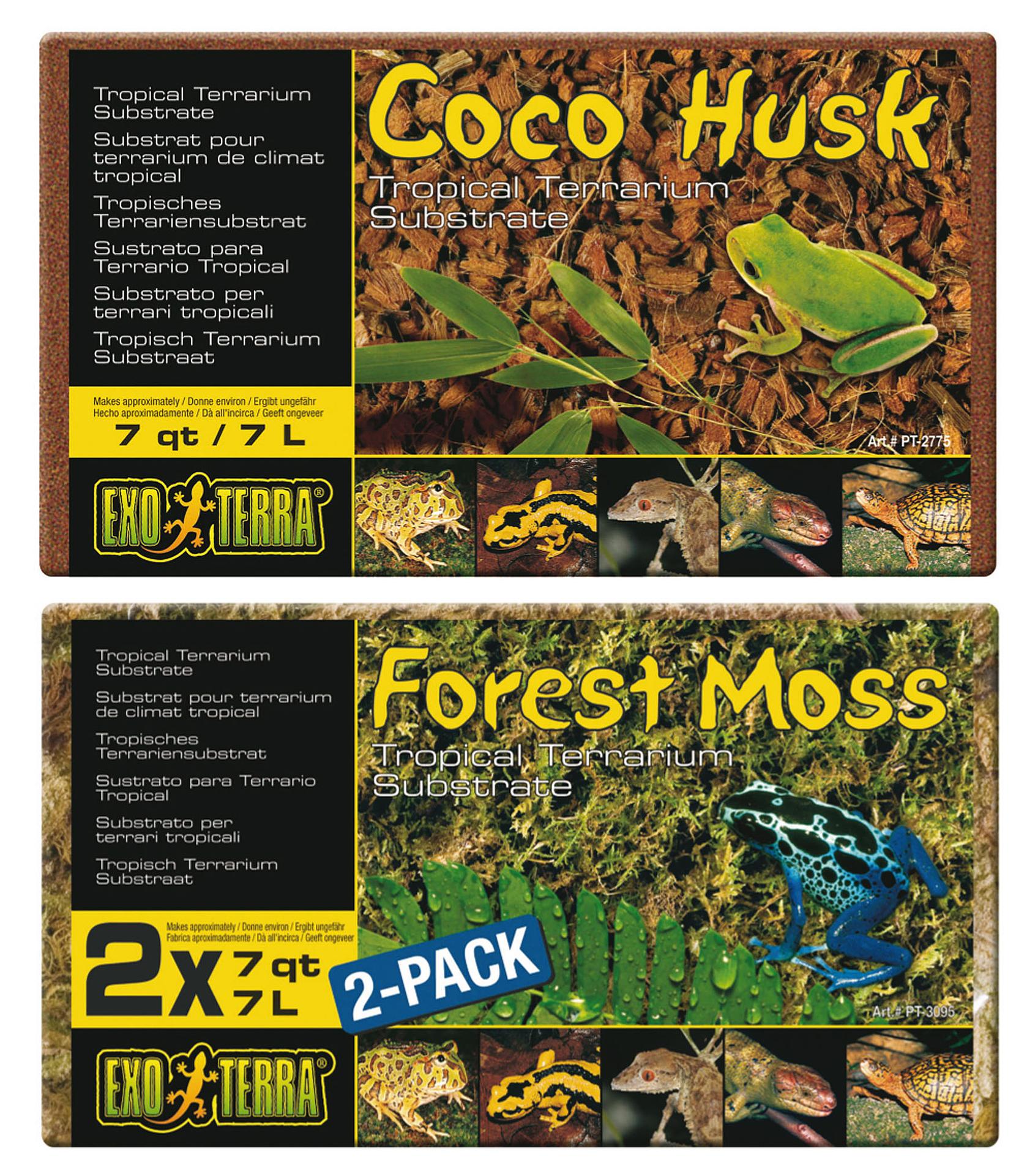 Exo Terra Coco Husk & Forest Moss, substrat pour terrariums tropicals