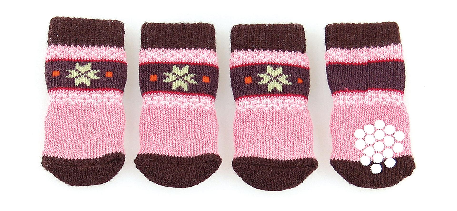 swisspet chaussettes pour chiens avec antiglisse, Naturi, rose/brun foncé