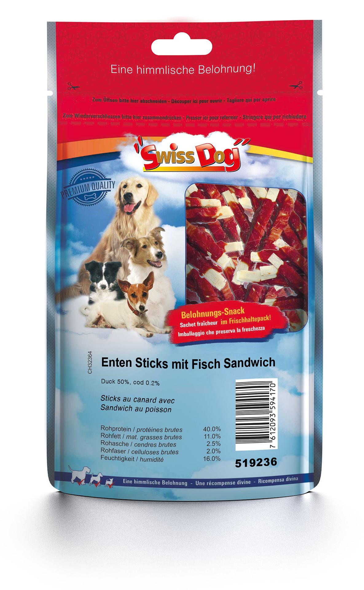 SwissDog Enten-Sticks mit Fisch-Sandwich
