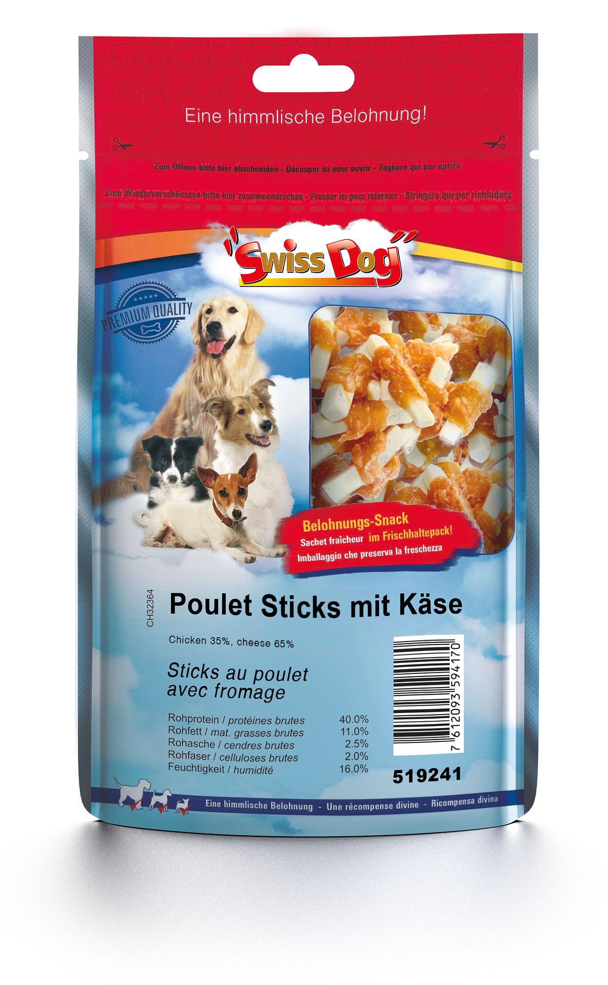 SwissDog Poulet-Sticks mit Käse, 500g