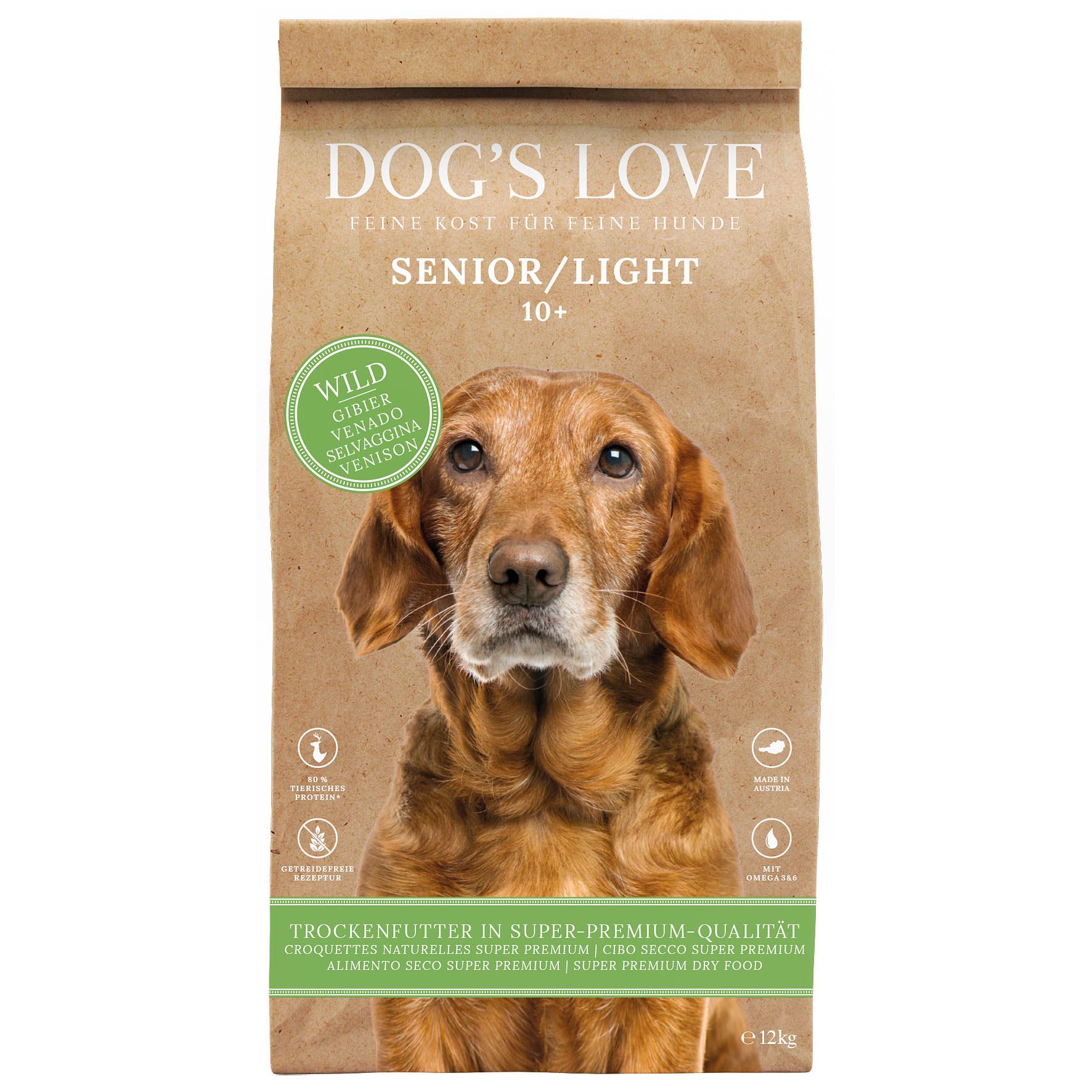 Dog's Love Senior Light, Wild, Süsskartoffel & Spinat, 12kg