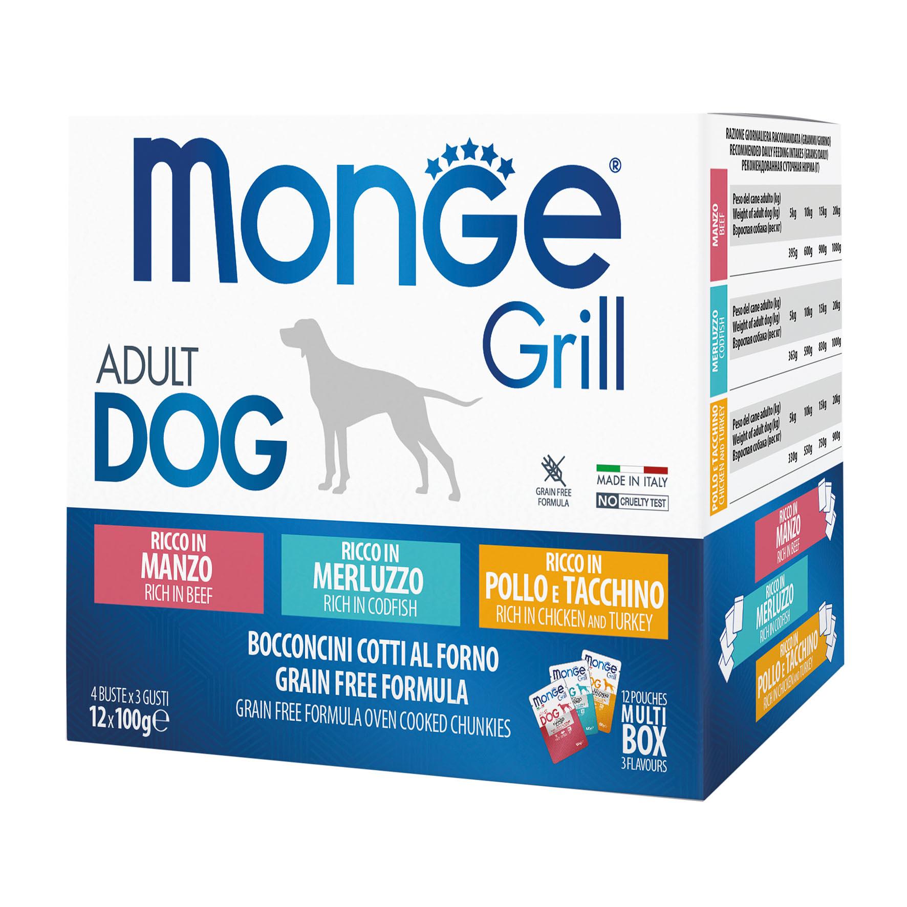 Monge Grill Adult MP boeuf, cabillaud, poulet & dinde 12x100g