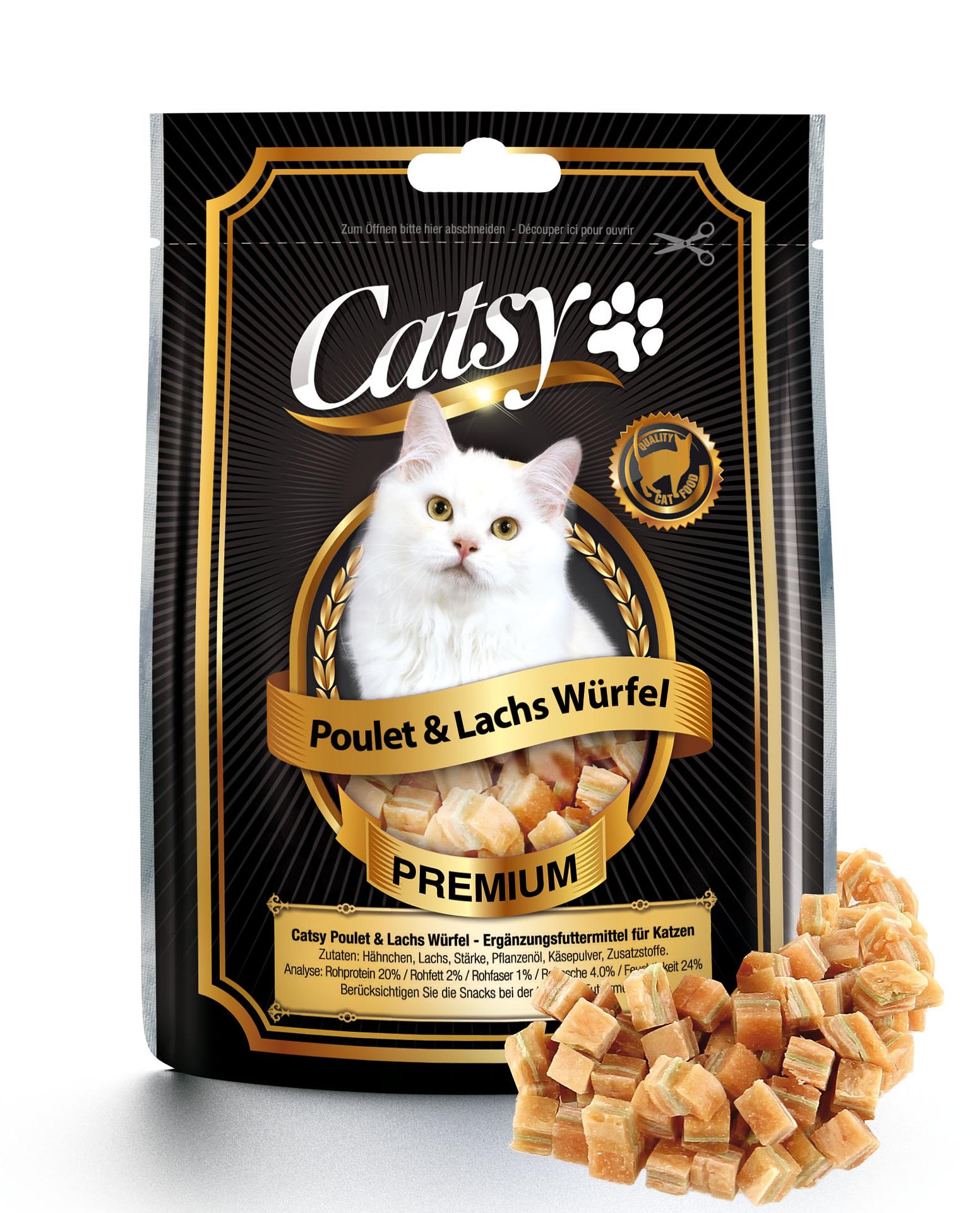 Catsy snack pour chats cubes au poulet & saumon 50g