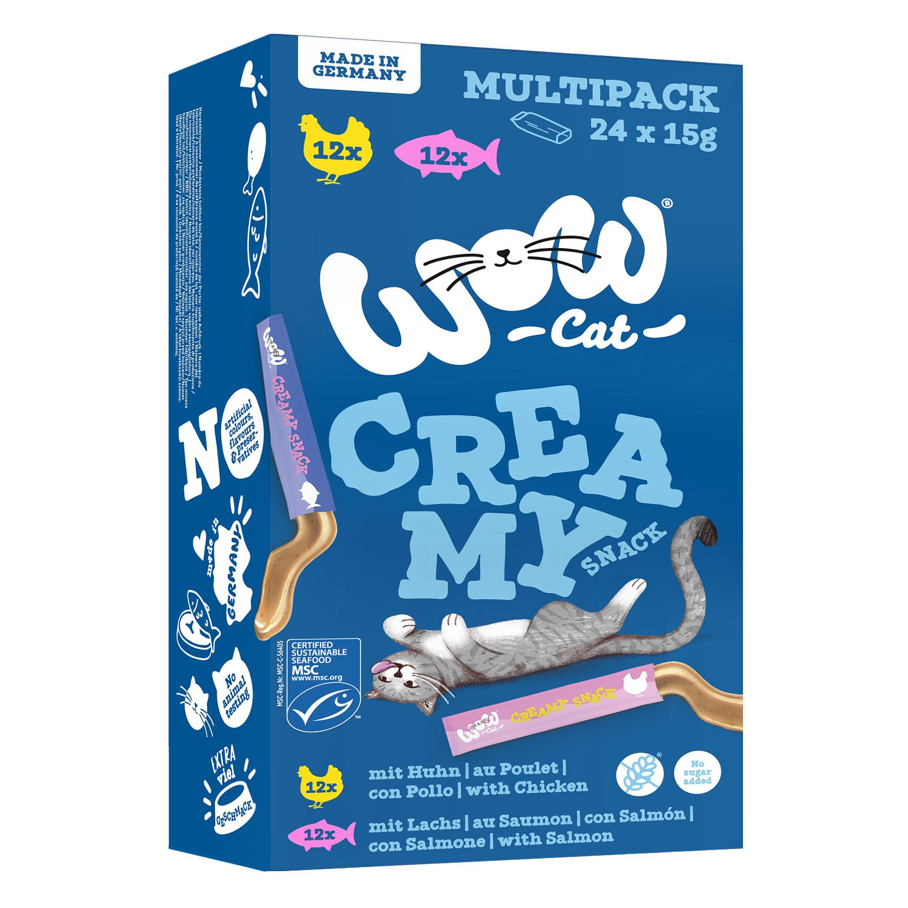 WOW CAT Creamy Multipack 24x15g avec poulet & saumon